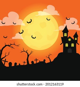 Vector Halloween abstract background. Full moon in night.