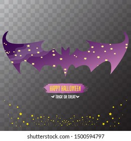 vector halloween abstract bat animal silhouette label with calligraphic text isolated on transparent background. vector happy halloween greeting card, party poster, invitation design template