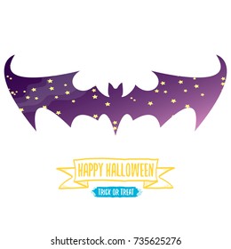 vector halloween abstract bat animal silhouette label with calligraphic text isolated on white background. vector happy halloween greeting card, party poster, invitation design template