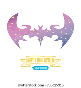 vector halloween abstract bat animal silhouette label with calligraphic text isolated on white background. vector happy halloween greeting card, party poster, invitation design template