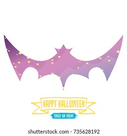 vector halloween abstract bat animal silhouette label with calligraphic text isolated on white background. vector happy halloween greeting card, party poster, invitation design template