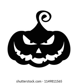 Vector halloween angry pumpkin black icon. Halloween party sign, emblem or logo. Design elements for advertising and promotion. Flat cartoon illustration. Objects isolated on white background.