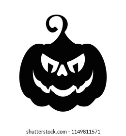 Vector halloween angry pumpkin black icon. Halloween party sign, emblem or logo. Design elements for advertising and promotion. Flat cartoon illustration. Objects isolated on white background.