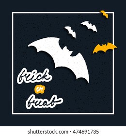 vector halloween background with bats and hand drawn words trick or treat