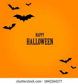 Vector Halloween background with bats on orange background