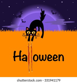 Vector Halloween background with black cat