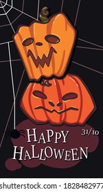 vector halloween background, with cartoon pumpkins