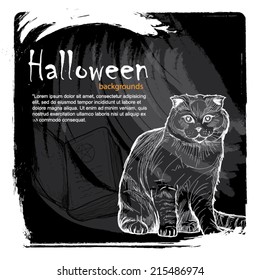 Vector Halloween background with cat