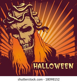 vector halloween background with a evil and serpents.