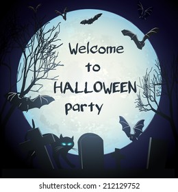 Vector Halloween background with full moon.