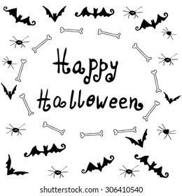 Vector Halloween background hand drawn black and white