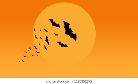 Vector Halloween background with illustration of flying bats over moon