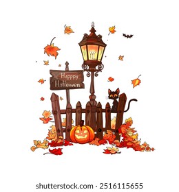 Vector Halloween Background with Jack O' Lanterns and Autumn Leaves. Blank for the designer, print, textiles, invitations.