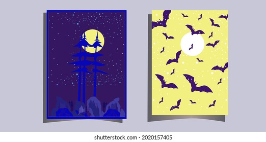 vector halloween background with moon and bats