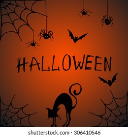 Vector Halloween background orange and black with spiders