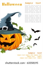 Vector Halloween background with pumpkin and bat. Abstract Classical autumn card with Place for your text.