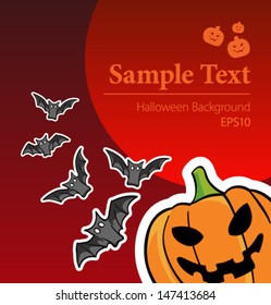 vector halloween background is with pumpkin and bats, a text entry field, red background