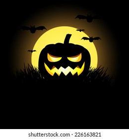 Vector halloween background with pumpkin lantern and bats, illustration