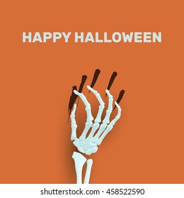 Vector Halloween background with skeleton arm for promotional, party, sale offers, invitations design, banners.