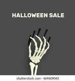 Vector Halloween background with skeleton arm for promotional, party, sale offers, invitations design, banners.