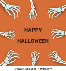 Vector Halloween background with skeleton arm for promotional, party, sale offers, invitations design, banners.
