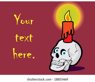 vector Halloween background of skull and candle with space for text