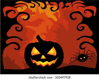 vector halloween background with spider and pumpkin. Can be used for banners, greeting cards or halloween party invitation