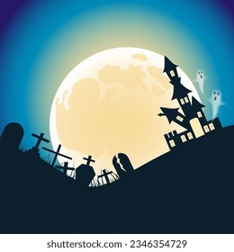 Vector Halloween Background Halloween Spooky Nighttime Scene. 