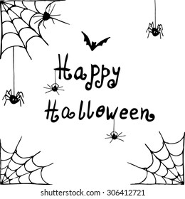 Vector Halloween background white and black with spiders hand drawn