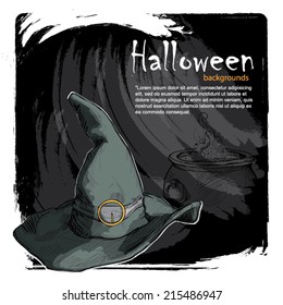 Vector Halloween background with witch hat