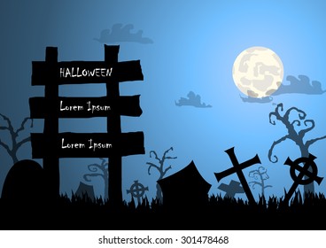 Vector : Halloween background and wood sign