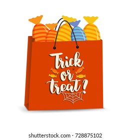 Vector halloween bag with candies. Trick or treat?