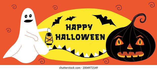 vector halloween banner image. Pumpkin and ghost. Party invitation