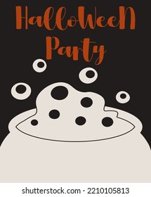 Pancarta de Halloween vectorial con caldero de poción. Fiesta de Halloween - letras modernas. Uso para invitación al evento, cupón de descuento, publicidad, tarjeta de saludo, logotipo, embalaje, textil,web