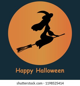 Vector of halloween banner with witch flying on the broom on moon background

