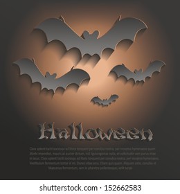 vector halloween bat dark paper 3D text