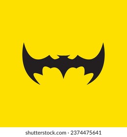 vector halloween bat icon isolated on yellow background. vector bat silhouette with wings. Night Bat vector label 