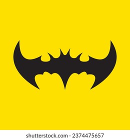 vector halloween bat icon isolated on yellow background. vector bat silhouette with wings. Night Bat vector label 