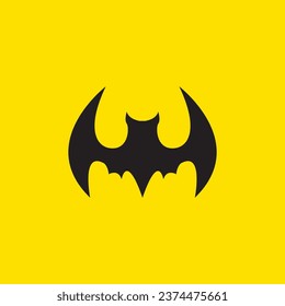 Vektorhalloween-Fledermaussymbol einzeln auf gelbem Hintergrund. Vektor Fledermaus Silhouette mit Flügeln. Night Bat-Vektorgrafik 
