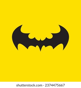 vector halloween bat icon isolated on yellow background. vector bat silhouette with wings. Night Bat vector label 