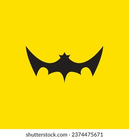 vector halloween bat icon isolated on yellow background. vector bat silhouette with wings. Night Bat vector label 