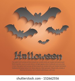 vector halloween bat orange black paper 3D text