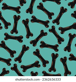 vector halloween black bone seamless pattern on green.