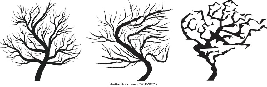Vector. Silueta de árboles negros de Halloween sobre fondo blanco. 
