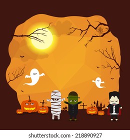 Vector Halloween border background for design with monster ghost mummy Dracula