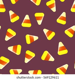 Vector Halloween candy texture. Cartoon cute candies randomly posted on violet background.
