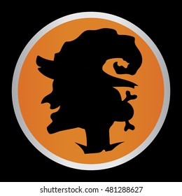 Vector Halloween card with black isolated silhouette of a witch in a hat