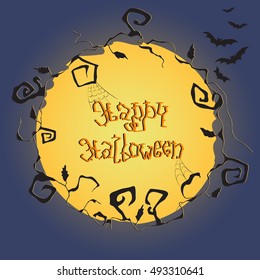 Vector halloween card in black, orange, yellow, blue colors. Colorful halloween abstract frame for greetings and invitations.
