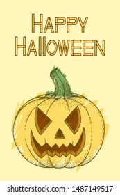 Vector Halloween card with pumpkin.