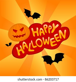 Vector halloween card with pumpkin and bats